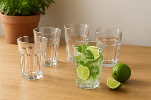 Kit 6 Copos de Vidro 400ml – Design Facetado Moderno, Vidro Espesso e Resistente, Ideal para Água, Suco, Refrigerante, Cerveja e Drinks