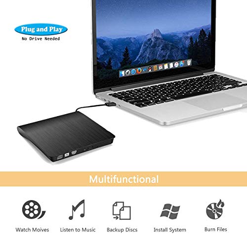 External CD Drive, Devancy Ultra-Slim USB 3.0 External DVD Drive, CD/DVD-RW Drive, DVD/CD ROM Rewriter Burner Writer, High Speed Data Transfer for Laptop Desktops Win 7, 8, 10, Mac OS and Linux OS