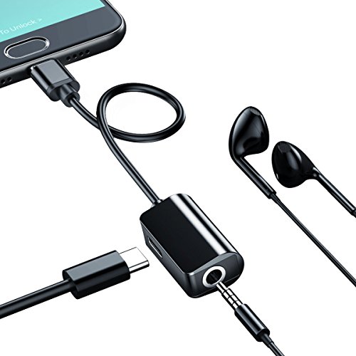 Type C to 3.5mm Audio Adapter, Drift 2 in 1 USB Type C Male to 3.5mm Female Stereo Earphone Converter Adapter & Charging for Xiaomi, Huawei, OnePlus 6T, Moto Z(NOT for Pixel2/2xl)(Black)