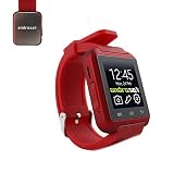 Androset Bluetooth smart watch touch screen with mic for iPhone and Android, Samsung S4 S5 Note 2 Note 3 and HTC (Red)
