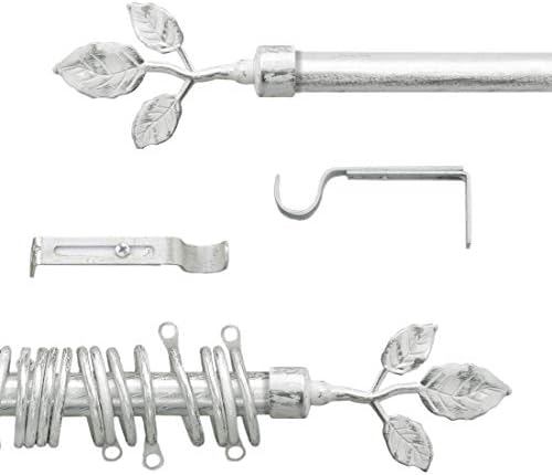 AT17 Shabby Chic Farmhouse Extendable Curtain Rod - Curtain Pole Rail - Floral - 120-210 - Diameter 2 cm - White/Silver - Metal