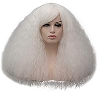 TopWigy Women White Fluffy Cosplay Wig with Fringe 16 Inches Synthetic Heat Resistant Kinky Wig for Halloween Costumes Party