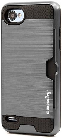 LG Q6 Case, Maxessory Gray Enhanced Thin Rigid Tough Reinforced Protective Armor Cover W/Reinforced Bumper Easy-Access Card Holder