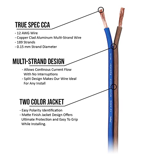 Skar Audio 12 Gauge AWG Audio Speaker Wire - 30 Feet (Blue/Brown) on