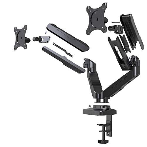 Dual Monitor Stand - Monitor Desk Mount with Swivel & Tilt , Adjustable Monitor Riser with Grommet Installation , C Clamp , Cable Management , Gas Spring Monitor Arms for 15 to 27 inch LCD Screens - Thumbnail 7