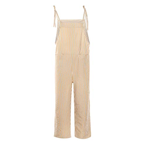 Women's Stripe Pocket Jumpsuit Bandage Sleeveless Bodysuit Playsuit Romper(Orange,L)