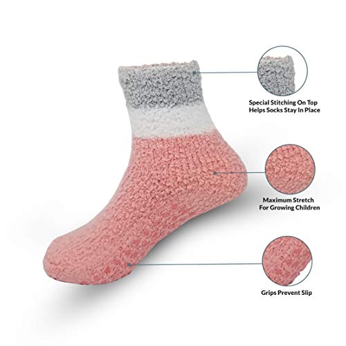 6 Pairs Warm Fuzzy Socks for Kids with Grippers Non Skid Slipper