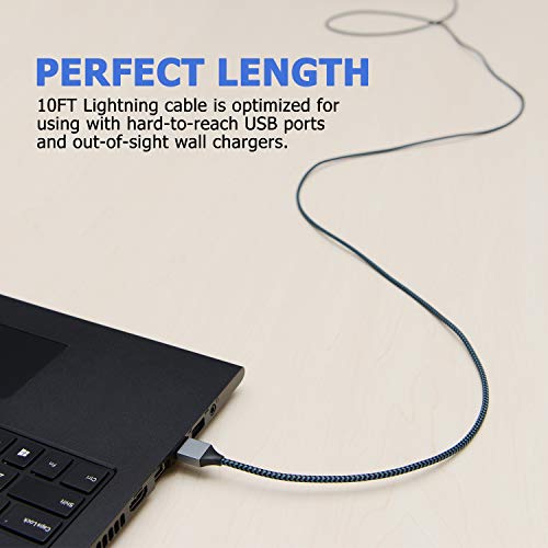 iPhone Charger, Sundix 3Pack 10ft Lightning Cable iPhone Charger Cable Nylon Braided Charging Cord Compatible iPhone XR XS XSMax X 8 8 Plus 7 7 Plus 6 6s Plus SE 5 5s 5c iPad iPod? (Blue)