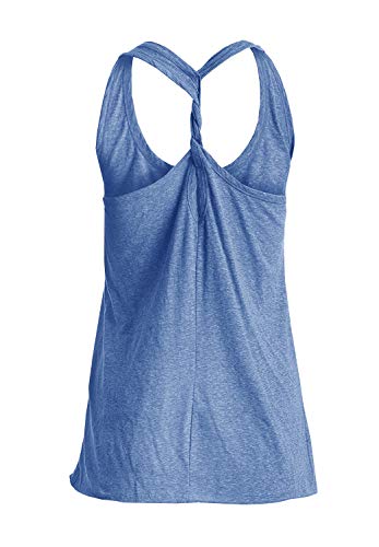 IRISGOD Womens Workout Racerback Tank Tops Summer Funny Graphic Twisted Back Gym T Shirts Light Blue