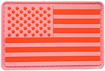 United States American Flag PVC Silicone Rubber Patch Tactical Military Velcro Patch 3"x2" (Pink/Orange)
