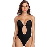 SHAPERIN Women's Backless Body Shaper Bra U Plunge Low Back Thong Shapewear Deep V Full Body Bodysuit