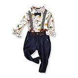 Baby Boys Dinosaur Shirt Bowtie Clothes Suspender Clothing Set Denim Jeans (80(6-12month))