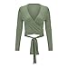 Mojessy Womens Deep V Long Sleeve Bolero Cardigan Surplice Wrap Tie up Crop Top, Army Green, M