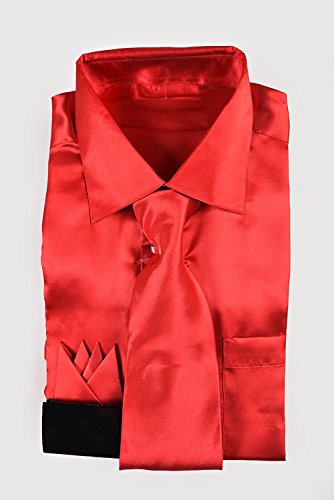 Classy Men's Satin Shiny Red Shirt Set 