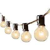 Brightown 50Ft G40 Outdoor Patio String Light-Connectable Globe Lights with 52 Clear Bulbs(2 Spare), UL Listed Backyard Lights for Indoor Commercial Decor, 50 Hanging Sockets, E12 Base, 5W Bulb, Black