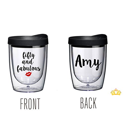 Personalized Fifty and Fabulous 50th Birthday Wine Tumbler with Name, 50th Birthday Gift for Woman