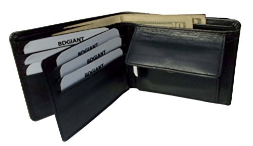Bdgiant Men's Genuine Leather Extra Capacity Flap ID & Coin Purse Bifold Wallet-black