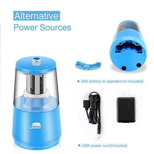JARBO Electric Pencil Sharpener, Heavy-duty Blade Helical to Fast Sharpen and Auto Stop for No.2 pencil and colored pencil, Operated with USB or AA Battery in classroom, office, home and studio - Thumbnail 4