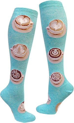 ModSocks Women's Latte Art Knee High Socks in Heather Aqua (Fits Most Women Shoe Size 6-10)