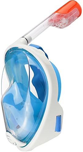 Snorkel/Diving Mask 180° Panoramic Full Face with GoPro Attachment &amp; Carrying Bag - Snorkeling Design with Anti-fog and Anti-leak Technology (BLUE, L/XL)