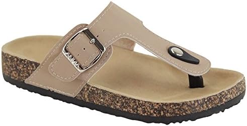 Trends SNJ Women's Glitter Solid Thong Strap Cork Sole Slide Sandals