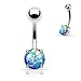 {Blue} Synthetic Opal Glitter Prong Set 316L Surgical Steel Belly Button Ring (Sold Individually)