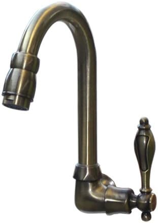 洗面水栓 蛇口 水栓金具 壁付け用単水栓 シングルレバーハンドル アンティークゴールド 4年保証 奥行17 5 吐水口高10cm スパウト可動式 Ink h 古金