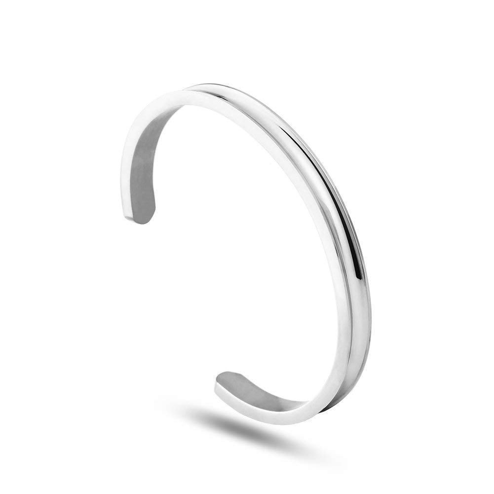 Hair Tie Bracelets,LucBuy Stainless Steel Grooved Cuff Bangle High Polished Band Jewelry Bracelet for Women