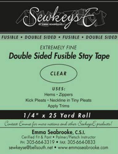 Clear - 1/4" Double Sided Fusible Stay Tape - 0.25" X 25 Yards SewkeysE Extremely Fine Sold by The 25 Yard Roll (DSFST.25) M494.20