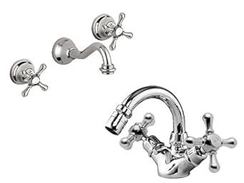 Grupo baño grifo fregadero lavabo 3 agujeros pared Lotus sin desagüe