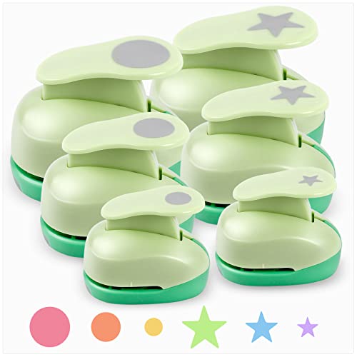 UCEC Paper Punch, 6 Pcs Circle and Star Hole Punch, 3/8", 5/8", 1 Inch