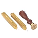 Outus 2 Piece Gold Antique Manuscript Sealing Wax Sticks with Wick and 1 Piece Seal Stamp