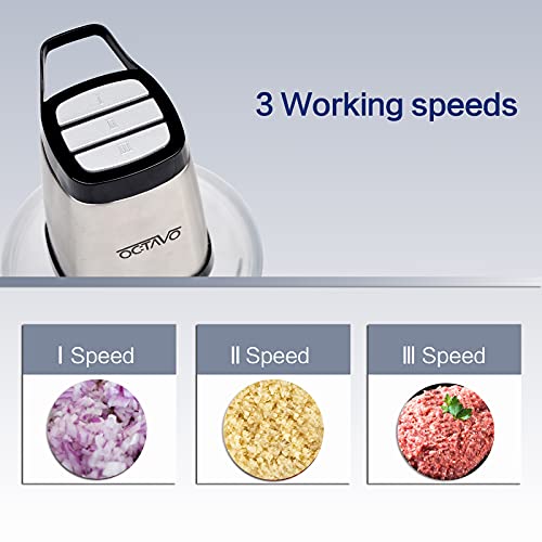 OCTAVO Electric Food Processor, 8Cup Capacity Glass Bowl,300W Meat