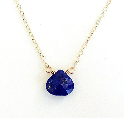 14K Gold Filled Small Blue Lapis Drop Pendant Necklace (16 Inches)