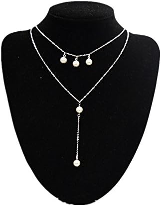 Luckyblue Handmade Multi-layer Artificial Pearl Valentine's Day Necklace for Women Ladies (Silver)