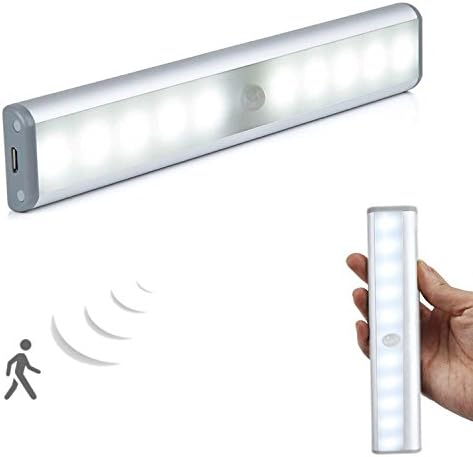 Closet Light, Hometek Wireless Motion Sensor Led Night Light Bar/Strip Magnetic Rechargeable Cabinet Lamp (Silver)