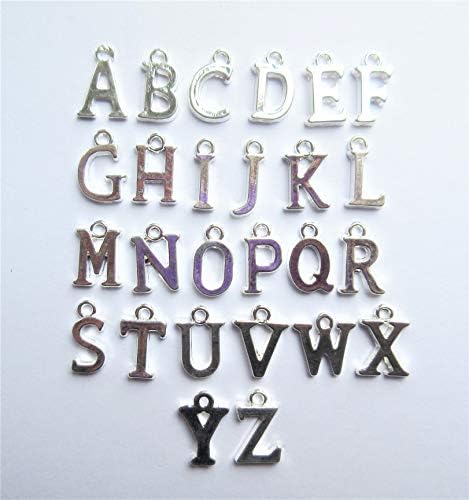 Set of 26 x Silver Plated A-Z Alphabet Letter 15mm Charms Pendants Beads