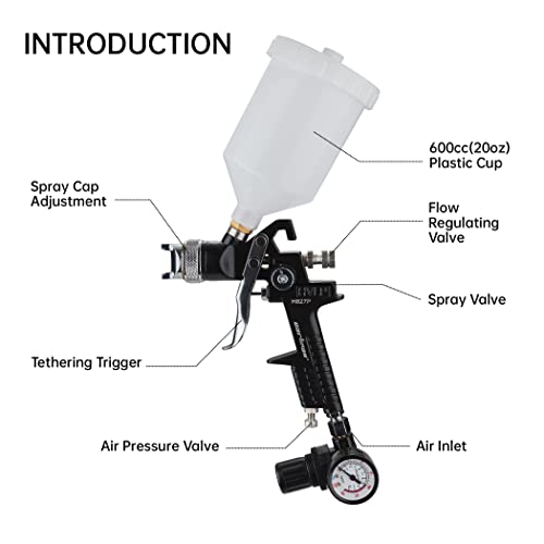 Cartman HVLP Gravity Feed Air Spray Gun H827P, 20.2 oz Capacity