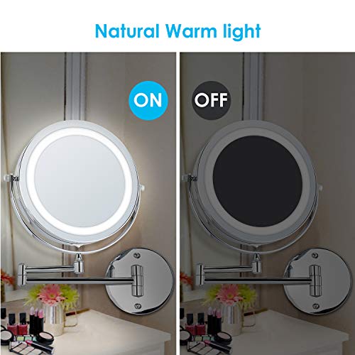 ALVOROG Wall Mounted Makeup Mirror LED Lighted Double Sided 5X