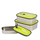 Stainless Steel Lunch Containers. Bento Box Healthy BPA Free Airtight Vacuum Suction Lid. Leakproof Dishwasher Safe Strong Durable Long Lasting - Set of 3