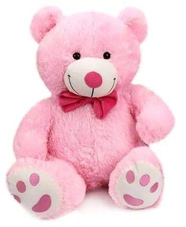 Frantic Teddy Bear with Neck Bow Premium Quality Soft Plush Fabric (Pink_LegsEMB, 32 cm)
