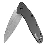 Kershaw Dividend Gray Folding Pocket Knife (1812GRY); 3" 420HC Steel Blade with Stonewash Finish, Anodized Aluminum Handle, SpeedSafe Assisted Opening with Flipper, Liner Lock, 4-Position Clip; 2.8 OZ