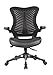 OfficeFactor Executive Ergonomic Computer Office Chair Back Mesh Bonded Leather Seat Flip-up Arms Lumbar Support Molded Foam Seat Adjustable Height Home Office Desk Chair (Black)