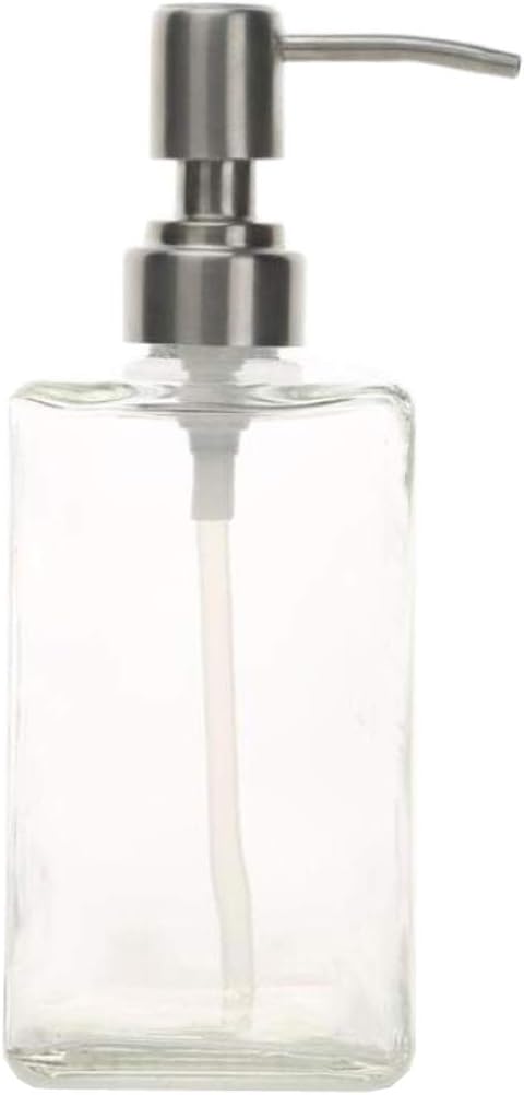 1PC Transparent Square Glass Empty Pump Dispenser Bottles Jar Pot Container For Body Wash Shower Bathroom Liquid Lotion Cosmetic Soap Cream Makeup Foundations(500ML / 17oz)