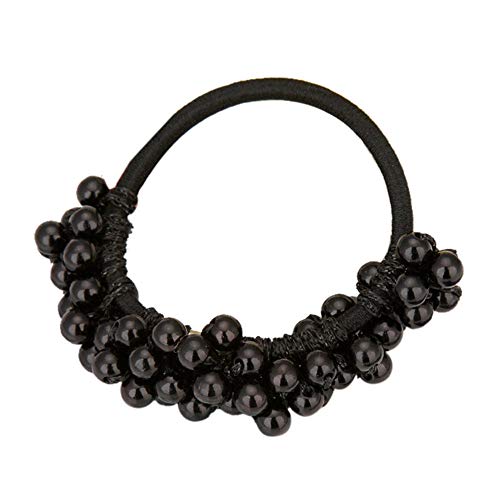 DondPO Fashion Rhinestone Crystal Pearl Hair Band Rope Elastic Ponytail Holder for Women and Girls Black