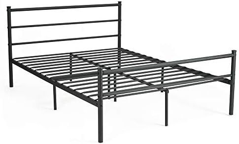 Wifond Modern Style Black Double Bed Frame Platform, with Headboard and Footboard, Solid Bedstead Base Metal Frame Slats, Stable Sturdy and Durable, Fits Size 190 * 140 cm for Adults Teenager Kids