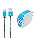 Wall Charger, Ailkin Dual USB Port Travel Adapter with 6FT Nylon Braided USB C Charge Cable for Samsung S8 S8 Plus, MacBook, LG LG5 LG6 V20, Oneplus 2, Nexus 5X/6P, ChromeBook and More USB C Devices