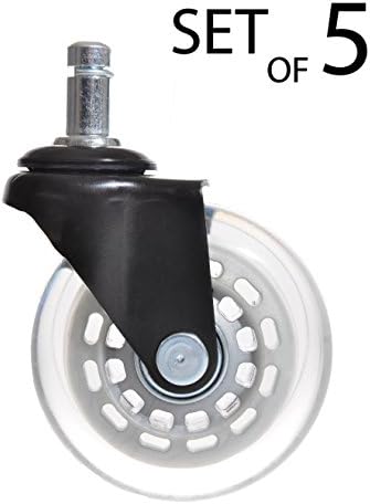 2.5" Rollerblade Wheels for Office Chair Casters Replacement - Heavy Duty, Safe for Hardwood Floors, Desk Floor Mat - Black with Grey Rim Core Clear PU (Soft Rubber) - Set of 5