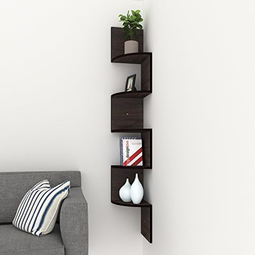 Egotrade Zigzag Corner Wall Wooden Floating Display Shelf Shelves Storage Rack (Brown)