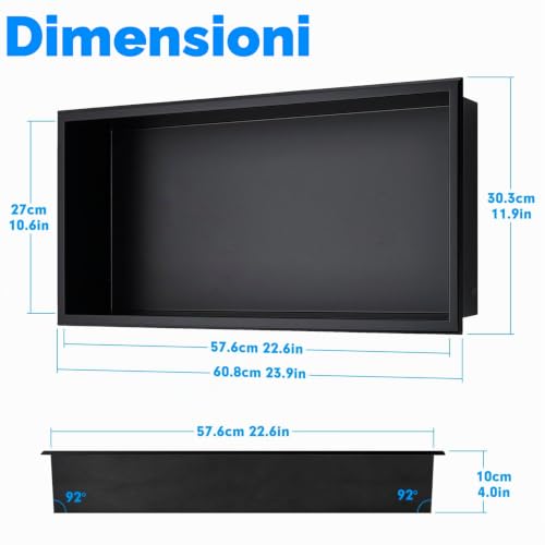 HANFU Built-in Shower Niche, Single Layer Bathroom Niches, 60 x 30 x 10 cm | Frameless Stainless Steel Wall Niche, Niche Shelf Bathroom Shelves for Body Wash Shampoo Toiletries, Black